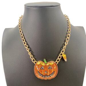 Betsey Johnson Large Jack O’ Lantern pendant on thick gold tone chain.